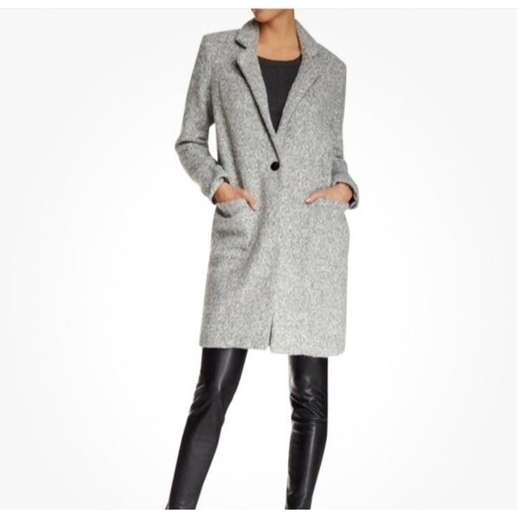 ZAC Posen Bouclé Wool Blend Coat Women Gray Size 10 Longline Textured Jacket - Picture 3 of 16